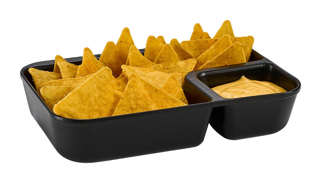 Mehrweg Nachoschale groß, 2 Fächer (1 Dip)