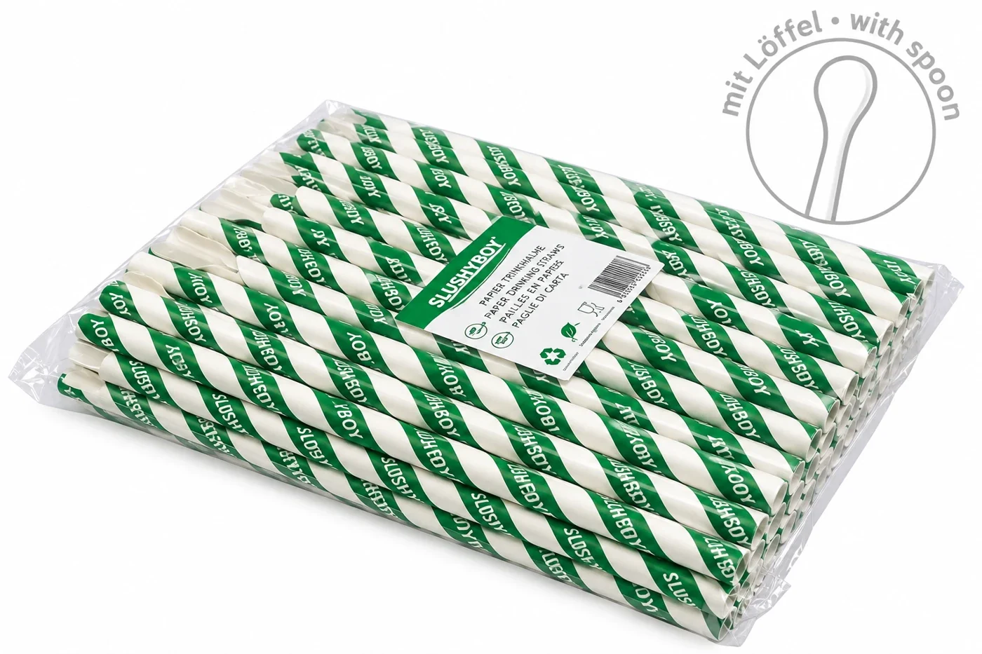 Papier Löffelhalme 197mm, grün/weiß, Ø 8mm (100 Stk/Btl)
